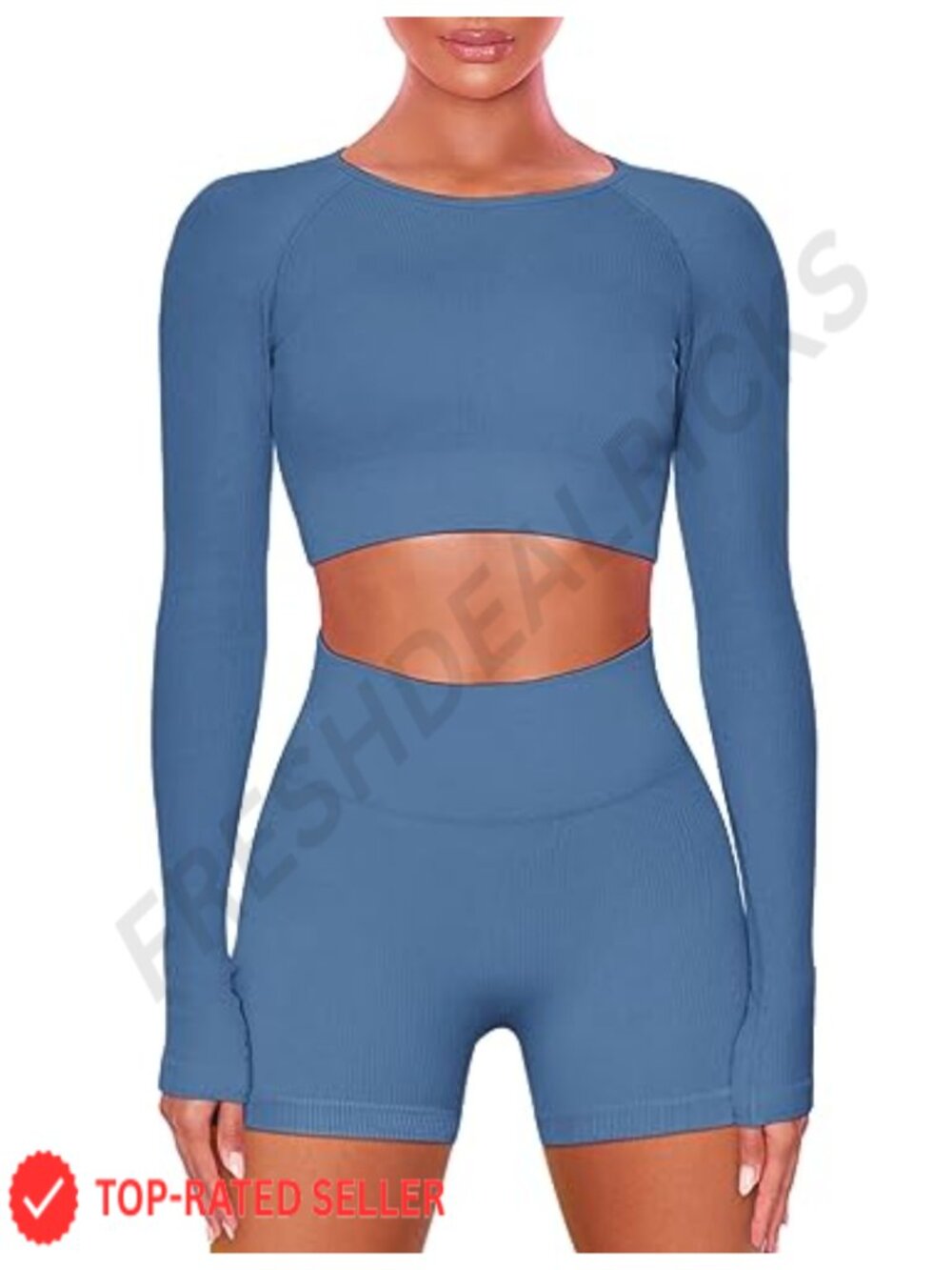 Women's 2-Piece Ribbed Workout Set Nylon Spandex Gym Yoga Activewear